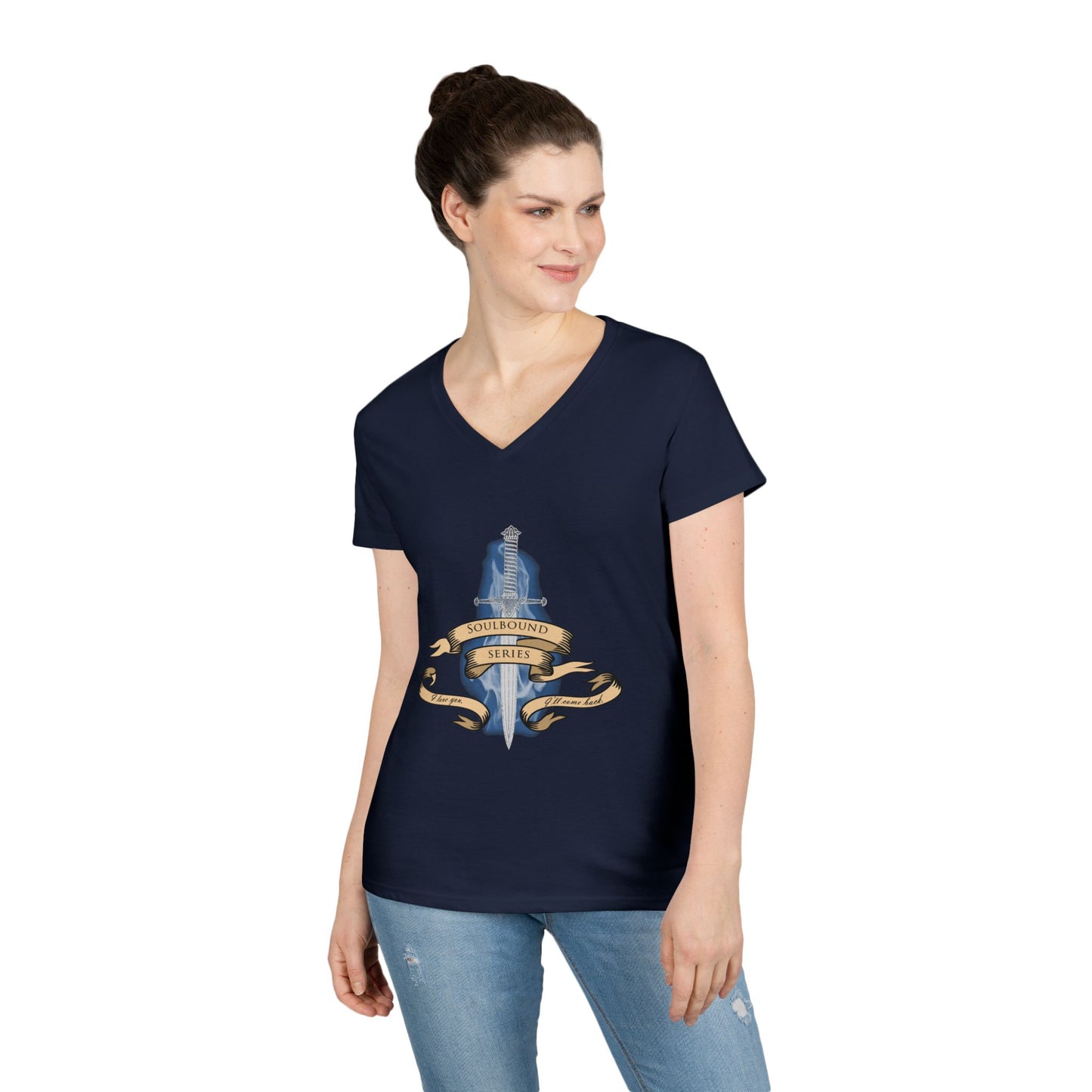 Soulbound: I'll Come Back Dagger Quote Ladies V-Neck Tee