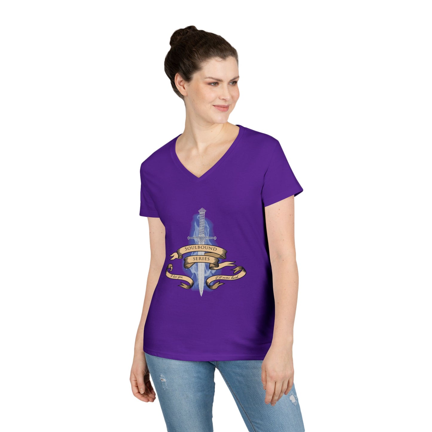 Soulbound: I'll Come Back Dagger Quote Ladies V-Neck Tee