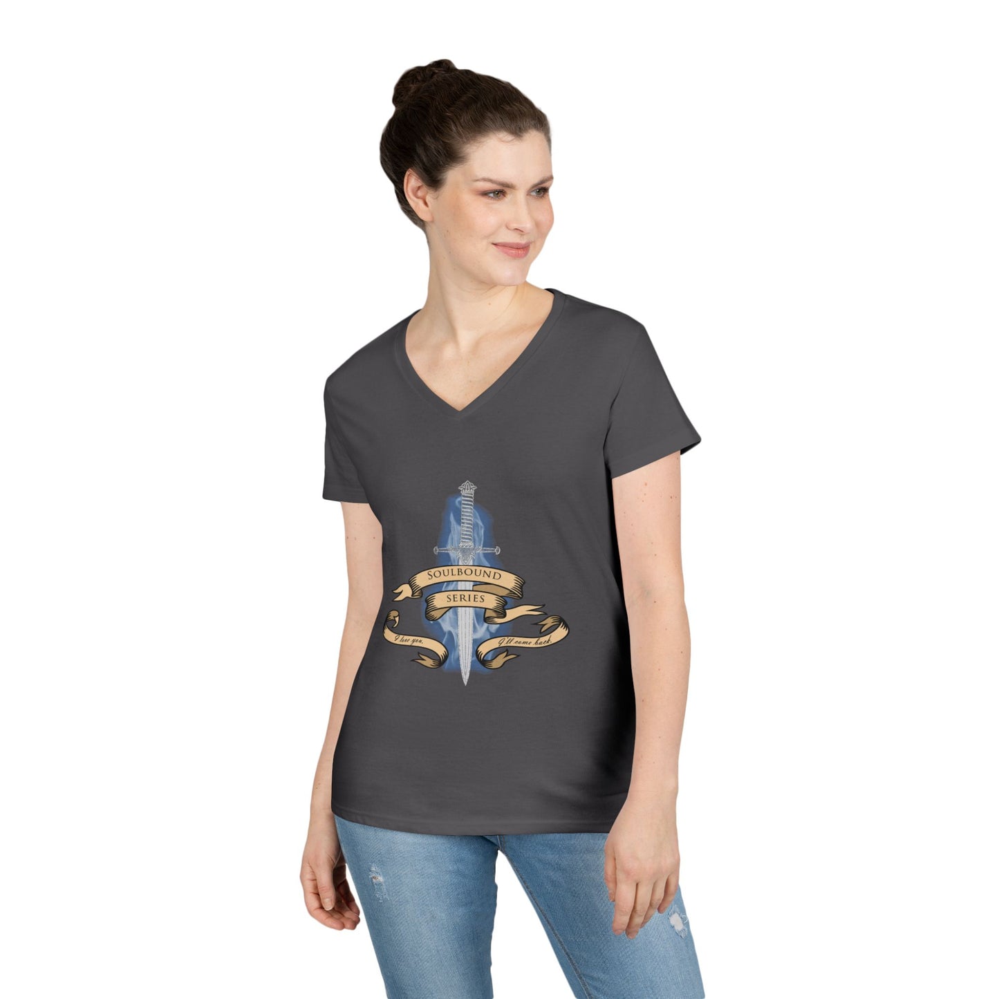 Soulbound: I'll Come Back Dagger Quote Ladies V-Neck Tee