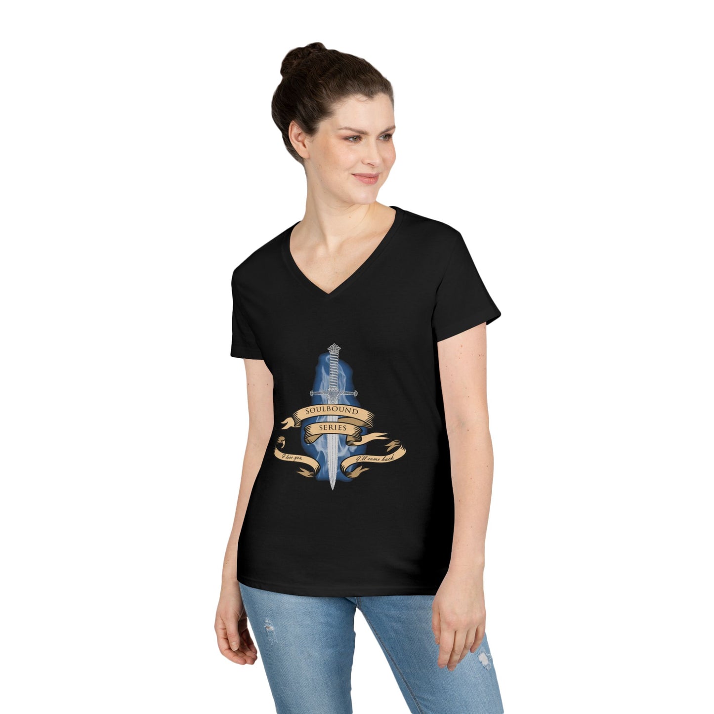 Soulbound: I'll Come Back Dagger Quote Ladies V-Neck Tee
